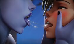 2026 2girls 3d 3d_(artwork) after_kiss blush blushing_female breast_press breasts_to_breasts breasts_touching caressing_face completely_nude completely_nude_female face_grab female female_only freckles french_kiss hand_holding hasfeldt height_difference holding_hands kissing lesbian_kiss looking_at_partner looking_into_eyes no_penetration no_sex nude nude_female open_mouth overwatch passionate_kiss rolling_eyes saliva_string surprise_kiss tagme tongue_kiss tracer widowmaker yuri
