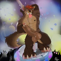 <3_eyes 1:1 2018 5_toes abs anthro balls biceps big_balls big_penis black_nose brown_body brown_eyes brown_fur brown_pawpads brown_penis dancing dante_(thydris) ear_piercing eyebrows facial_piercing fangs foreskin_play fur genitals gloves_(marking) gnoll grin hair hand_behind_head heart hi_res huge_balls huge_cock humanoid_genitalia humanoid_penis hyaenid looking_down male male_only mammal markings muscular muscular_male nipple_piercing nipples nose_piercing pawpads pecs penis piercing pole pole_dancing red_hair saliva_drip smile solo strip_club stripes teeth thydris toes tongue tongue_out uncut vein