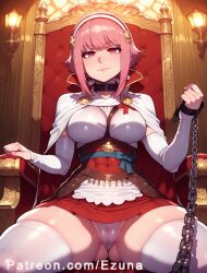 ai_generated big_ass big_breasts big_butt big_thighs blush bound cameltoe chains ezuna female female_only huge_ass huge_breasts huge_butt huge_thighs japanese_clothes pink_eyes pink_hair sakura_(fire_emblem) sitting sitting_on_throne spread_legs thighhighs wanuze white_panties wide_hips