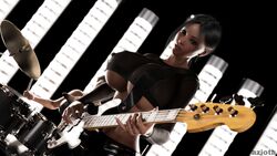 3d big_breasts bimbo black_hair guitar hourglass_figure lacey large_breasts latex musical_instrument nipples_visible_through_clothing shiny_skin taziota underboob