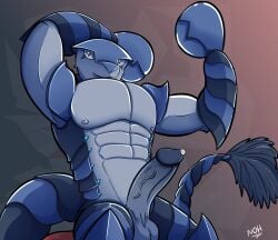 abs anthro arthropod balls blue_lobster bodily_fluids carapace crustacean decapod genital_fluids genitals hi_res lagosto(nohum) lobster lobster_claws lobster_tail malacostracan male marine muscular muscular_anthro muscular_arms muscular_male nipples nohum pecs penis precum precum_on_penis solo vein veiny_penis