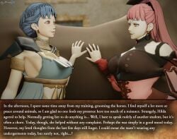 2girls 3d alternate_eye_color ancient_greek_clothes armlet armpits bangs bare_arms bare_shoulders blue_dress blue_hair blunt_bangs bracelet braid breasts choker cleavage cleavage_cutout collar collarbone corruption crown_braid dancer dancer_(three_houses) dochaunt24 dress earrings english_text female female_only femdom femsub fire_emblem fire_emblem:_three_houses greco-roman_clothes green_dress grin grooming half-closed_eyes hallucination hand_up hilda_valentine_goneril horny horny_female horse indoors insult jewelry large_breasts light_blue_hair long_hair long_sleeves marianne_von_edmund mind_control multiple_girls nail_polish naughty_face nintendo no_panties pink_dress pink_hair pink_nails ponytail post-timeskip rape red_eyes red_nails short_hair shoulders sideboob single-shoulder_dress slave smile text text_box tricked unaware upper_body window