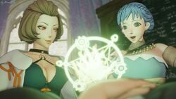 3d 3girls alternate_eye_color ancient_greek_clothes armlet bare_arms bare_shoulders blue_dress blue_hair blurry_foreground bracelet braid breasts brown_eyes brown_hair chalkboard choker cleavage coat collarbone corruption crown_braid dancer dancer_(three_houses) depth_of_field dochaunt24 dress duo_focus earrings evil_grin evil_smile eyeshadow female female_only femdom femsub fire_emblem fire_emblem:_three_houses greco-roman_clothes green_dress grin hallucination hand_up healing indoors jewelry large_breasts light_blue_hair lipstick looking_down looking_to_the_side magic magic_circle makeup manuela_casagranda marianne_von_edmund medium_breasts mind_control multiple_girls nail_polish nintendo o-ring o-ring_top on_back open_mouth orange_eyeshadow orange_lips orange_lipstick orange_nails post-timeskip rape red_eyes short_hair shoulders single-shoulder_dress slave smile student teacher teacher_and_student textless_version tricked unaware upper_body white_coat wide_eyed window yuri