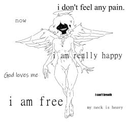 agony angel crossti crossti(artist) cursed death disfigured female loop scary scary_face suicide torment wings
