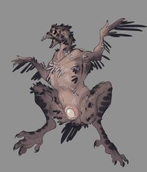 absurd_res animal_genitalia anthro avian beak bird body_horror cloaca corvid corvus_(genus) crow diggermygrave egg egg_laying feathers feral genitals hi_res hooded_crow open_mouth oscine passerine solo species_transformation transformation