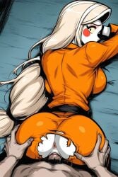 1boy 1girls 2d 2d_(artwork) ai ai-created ai_art ai_assisted ai_generated black_belt charlie_morningstar_(hazbin_hotel) clapping clapping_ass clapping_butt clapping_cheeks cute_expression cute_female cute_girl doggy_style femsub fucked_from_behind fucking fucking_pussy hands_on_another's_ass hazbin_hotel long_hair long_hair_female looking_back looking_back_at_partner looking_back_at_viewer maledom pounding pounding_pussy pov prison prison_bitch prison_cell prison_clothes prison_life prison_rape prison_uniform prisoner rape ripped_pants scared scared_expression sex sex_from_behind sex_on_floor sex_slave slave submissive submissive_female torn_pants vaginal_penetration white_skin white_skinned_female yellow_sclera