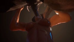 1boy 1girls 3d animated blowjob bouncing_balls bouncing_breasts deepthroat fellatio female fictional_interracial holding_head horn horsecock male minotaur monster muscular_female oral sound sweat tagme video wildlife_(video_game)