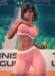 1girls 3d abs blender breasts cameltoe dark-skinned_female dark_skin earrings female female_only forceballfx muscles muscular muscular_female overwatch pharah sci-fi science_fiction scifi solo solo_female tattoo