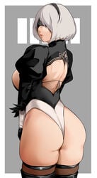 1girls ass_focus backview bakkanki big_breasts clothed_female female female_only leotard nier nier:_automata presenting presenting_ass presenting_hindquarters presenting_self satoriwappa seductive_body seductive_look seductive_pose seductive_woman sideboob solo solo_female solo_focus tagme thick_ass thick_thighs yorha_2b