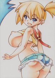 1girls alternate_breast_size ass big_breasts blue_eyes blush breasts dat_ass denim_shorts female female_only heart kasumi_(pokemon) large_breasts misty_(pokemon) nintendo nipples orange_hair pokemon solo yutakasan-love