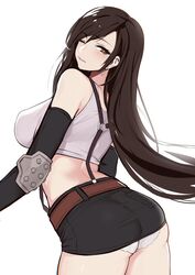 belt big_breasts breasts evan_yang female female_only final_fantasy final_fantasy_vii flowing_hair long_hair looking_back panties short_skirt solo suspenders tifa_lockhart white_shirt