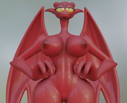 3d anthro big_breasts bodily_fluids breasts demon dragon female genitals horn humanoid lucia_(satina) mature_female model nighthia nipples nude pussy red_body satina_wants_a_glass_of_water small_waist solo sweat wide_hips wings yellow_eyes zbrush