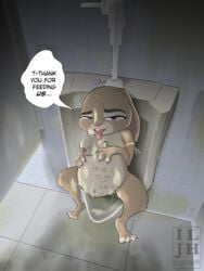 3:4 absurd_res anthro bathroom big_breasts bodily_fluids body_writing breasts cum disney drugs female genital_fluids happy hi_res huge_belly ilovejudyhopps judy_hopps lagomorph leporid mammal marthasays medium_breasts peeing pregnant rabbit ready_to_pop solo syringe urinal urine watersports zootopia