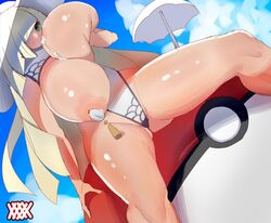 alternate_breast_size big_breasts female female_only human lusamine_(pokemon) mature_female milf nananana nintendo nipples nipples_visible_through_clothing pokemon pokemon_sm self_breast_sucking solo solo_female solo_focus