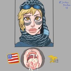 1girls after_deepthroat american_flag blonde blonde_hair cum_in_mouth cum_on_face cum_on_lips cum_on_tongue facepaint female female_only glory_hole headwear jumbogumbo large_lips military open_mouth rainbow_six rainbow_six_siege smile solo solo_female sunglasses sunglasses_on_head teeth_showing tom_clancy tongue tongue_out valkyrie_(rainbow_six)