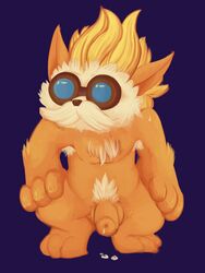 3:4 anthro dad_bod eyewear fur genitals glasses heimerdinger hi_res league_of_legends male male_only mammal mousecat orange_body orange_fur penis riot_games solo video_games yellow_body yellow_fur yordle