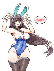 10:13 1girls 2020 animal_ears armpits arms_up blue_leotard blush breasts brown_hair bunny_ears bunny_girl bunny_pose bunny_tail bunnysuit cleavage daphne_(last_origin) eyebrows_visible_through_hair eyes_visible_through_hair fake_animal_ears fake_tail female female_only fishnet_stockings fishnets flower green_eyes hair_flower hairclip highres large_breasts last_origin leotard long_hair mannungei neckerchief necktie open_mouth sideboob simple_background single_braid solo speech_bubble spoken_blush standing sweat sweatdrop tail thick_thighs thigh_gap thighhighs thighs tied_hair tongue very_long_hair white_background wide_hips wrist_cuffs