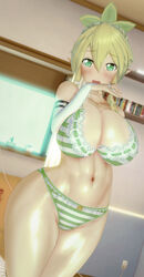 3d alternate_breast_size blonde_hair blush cocoron elf green_eyes koikatsu leafa panties shimapan sword_art_online