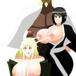 1boy 2girls alternate_breast_size areolae beard big_breasts big_penis black_eyes black_hair blonde_hair breasts breasts_out brown_eyes bukkake busty clothing cum cum_in_mouth cum_inside cum_on_breasts cum_on_hair cum_on_upper_body cumshot dark-skinned_male dark_skin ejaculation erect_nipples erection facial facial_hair female forehead_jewel gokkun huge_breasts human interracial lactating lactation large_penis light-skinned_female light_skin male mature mature_female milk_squirt multiple_girls naruto naruto_(series) naruto_shippuden nipples open_mouth penis penis_on_head raikage sex shizune short_hair squirting standing straight thedarktimes threesome tsunade white_background