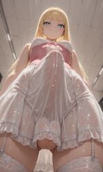 1futa abs ai_generated balls balls_peek big_penis blonde_hair blue_eyes breasts bulge covered_abs dickgirl dress erection erection_under_clothes from_below futa_only futanari garter_straps hime_cut hime_girl_(jamesbron) intersex jamesbron large_penis legwear long_hair looking_at_viewer low-angle_view no_panties penis penis_bulge penis_focus penis_under_clothes penis_under_dress small_breasts smug solo solo_futa standing stockings taker_pov thighhighs thighs white_dress white_legwear white_stockings white_thighhighs wide_hips