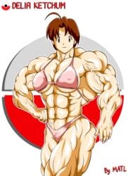 1girls delia_ketchum_(pokemon) extreme_muscles female female_only human hyper_muscles matl milf muscular_female pokemon posing solo