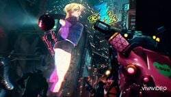 1girls blonde_hair female hologram mary_steinberg neon_lights no_guns_life robot_dog screencap shaking_ass shaking_butt softcore tagme twerking