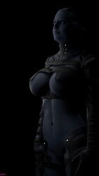 1girls 3d 3d_(artwork) alien alien_girl asari big_breasts blue_skin breasts female female_only liara_t'soni mass_effect mass_effect_2 mass_effect_3 no_humans nyes117 pinup shadow solo solo_focus