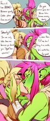 2girls breast_press breasts cleavage comic english_text female female_only gnome gnome_(warcraft) gnome_female goblin goblin_(warcraft) goblin_female green_skin interspecies kissing large_breasts multiple_girls pale_skin pointy_ears shortstack smaller_female svenners symmetrical_docking warcraft world_of_warcraft wow yuri