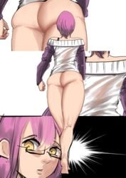 bare_legs bare_thighs barefoot big_ass bottomless femboy girly glasses gowther kneepits looking_at_viewer looking_back nanatsu_no_taizai no_panties no_pants pinkung123 short_hair solo solo_focus trap walking yellow_eyes