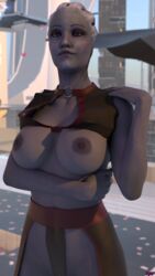 1girls 3d 3d_(artwork) alien alien_girl asari blue_skin female female_only freckles liara_t'soni mass_effect mass_effect_2 mass_effect_3 no_humans nyes117 pinup solo tagme