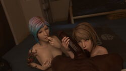 1boy 2girls 3d ball_lick ball_sucking big_penis blender chloe_price dark-skinned_male dark_skin female handjob interracial koomer life_is_strange male max_caulfield threesome