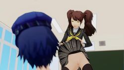 2girls 3d animated atlus blue_hair brown_hair classroom cunnilingus eyes_closed female female_only kujikawa_rise long_hair longer_than_30_seconds longer_than_one_minute masturbation no_sound nude persona persona_4 presenting_hindquarters presenting_pussy rimming sega shaking_butt shirogane_naoto short_hair skirt_lift thighhighs twintails video vynil yellow_eyes yuri