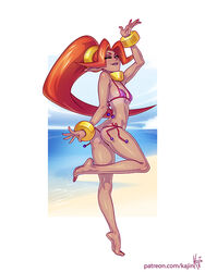 1girls ass_cleavage bikini biting_lip butt_crack din gerudo kajinman long_hair nintendo oracle_of_seasons ponytail red_hair solo the_legend_of_zelda