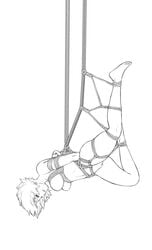 arms_behind_back bondage feet lapis_lazuli_(steven_universe) leadspar medium_breasts minimalist minimalist_background monochrome nude pussy rope shibari solo steven_universe suspension tied_up white_background