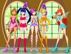 5girls accurate_art_style bloom_(winx_club) breasts charmix cleavage enchantix fairies fairy fairy_only fairy_wings female female_only flora_(winx_club) hi_res high_heels hypnotic_music jimryu long_hair looking_at_viewer mind_control multiple_girls musa musa_(winx_club) musical_instrument open_toe_shoes playing_instrument png rainbow_(animation_studio) standing stella_(winx_club) tecna tecna_(winx_club) thin_waist winx_club