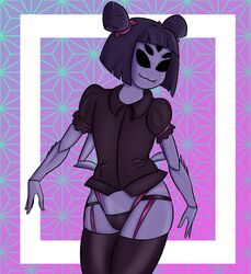 4_arms arachnid cute fangs hair kosa lingerie muffet multi_arm multi_eye multi_limb smile spider stretching thick_thighs undertale