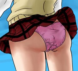 1girls ass ass_shot close-up female from_behind legs maka_albarn panties pantyshot pink_panties plaid plaid_skirt pleated_skirt school_uniform skirt solo soul_eater standing sweater_vest tagme underwear upskirt wind wind_lift z-raid