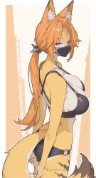 ai_generated cat_ears cat_tail catgirl from_side furry_female large_breasts mask ponytail pulchra_fellini sideboob zenless_zone_zero