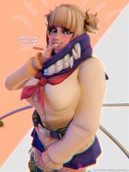 1girls 3:4 3d 3d_(artwork) big_breasts blender blender_(software) blonde_hair blush breasts collaboration collaboration_skins collaboration_works cosplay english_text female female_only fully_clothed greengrass himiko_toga_(cosplay) himiko_toga_kiriko kiriko_(overwatch) looking_at_viewer masturbating masturbation moments_before_disaster my_hero_academia outline overwatch overwatch_2 reference self_upload sexy sexy_pose speaking_to_viewer text touching_self yandere yandere_eyes