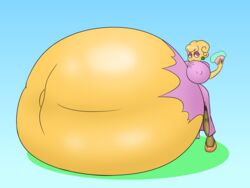 anthro clothed fan huge_belly huge_belly_button huge_breasts inflation kirby_(series) lady_like makeup mr.casino nintendo thick_thighs yellow_skin