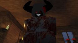 1girls 3d big_breasts blood blood_on_face blood_stain breasts curvy demon demon_girl eldie_(lampshaderr34) female female_only grin lampshaderr34 looking_at_viewer pussy red_eyes roblox robloxian sharp_teeth tagme thick_thighs thighs vagina