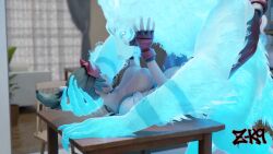 1boy 1boy1girl 1girls 3d 3d_(artwork) animal_genitalia animal_penis anthro anthro_on_human anthro_penetrating blizzard_entertainment blue_fur canine canine_genitalia canine_penis female female_penetrated glowing_genitalia glowing_penis head_grab headband interspecies kiriko_(overwatch) kitchen kitsune legs_spread legs_up legs_wrapped_around_partner looking_pleasured male male/female male_penetrating missionary_position monster mythology open_mouth overwatch penetration penis ponytail sex short_hair smile smiling table tongue tongue_out vaginal_insertion vaginal_penetration vaginal_sex video_game_character watermark werecanid werecanine werecreature werewolf white_eyes wrapped_legs z-k9