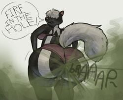 2d ass ass_focus big_ass big_ass_(female) big_tail bra clothing dreamworks dreamworks_animation dumptruck_ass english_text fart fart_cloud fart_fetish fart_focus farting farting_at_viewer fat_ass female female_farting female_only furry furry_female furry_only hair_over_eyes hand_on_hips huge_ass looking_at_viewer looking_back looking_back_at_viewer mephitid motion_lines no_genitals no_sex onomatopoeia over_the_hedge paramount_pictures shaking_ass simple_background skunk skunk_fart skunk_girl skunk_stripe skunk_tail sodiux solo solo_female speech_bubble stella_(over_the_hedge) tail talking talking_to_viewer text thick_thighs thighs underwear