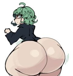 1girls ass ass_bigger_than_head ass_bigger_than_torso ass_body ass_focus big_ass bottom_heavy bubble_butt clothing dress fat_ass female female_only gluteal_fold green_eyes green_hair huge_ass large_ass looking_at_viewer looking_back massive_ass mstreetsamurai one-punch_man shortstack solo tatsumaki thick_ass thick_thighs thunder_thighs white_background wide_hips