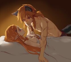 1boy 1boy1girl 1girls blonde_hair blue_eyes breath_of_the_wild happy_tears hylian imminent_sex kisetsu link link_(breath_of_the_wild) medium_breasts nintendo princess_zelda straight tail the_legend_of_zelda topless wholesome wolf_ears zelda_(breath_of_the_wild)