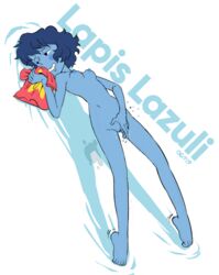 1girls blue_hair blue_skin blush blush_stickers feet female_masturbation grin lapis_lazuli_(steven_universe) lying masturbating masturbation nude oca pussy pussy_juice small_breasts smelling_clothes solo steven_universe vaginal_masturbation white_background