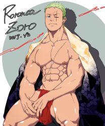 1boy abs bara beefy biceps big_areola black_eyes breasts broad_shoulders earrings etchu_fundoshi frown fundoshi gay green_hair half-closed_eyes hand_on_crotch hi_res hunk japanese_clothes kimono kneeling male male_only manly mature_male muscles muscular muscular_arms muscular_legs muscular_male muscular_thighs navel neutral_expression on_shoulders one_eye_closed one_piece pecs pix_masakok post-timeskip quadriceps red_fundoshi roronoa_zoro scar scar_across_eye scar_on_chest scar_on_face scar_on_stomach seiza shadow short_hair simple_background six_pack solo text topless tough_guy yaoi