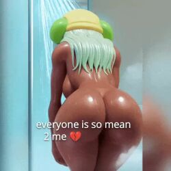 1girls 3d 3d_animation 3d_model ai_generated animated ass ass_focus backside big_ass blue_hair breasts breasts_out brown_body dark-skinned_female dark_skin dolly_dimpley everyone_is_so_mean_2_me fat_ass female giant_ass gigantic_ass hat headphones huge_ass jiggling_ass large_ass morraschid4s no_sound shiny_skin shower sideboob smiling_friends steam twerk twerking video water