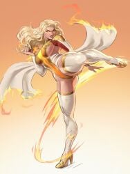 ass_cheeks ass_visible_through_thighs big_breasts blonde_female blonde_hair breasts emma_frost emma_frost_(marvel_rivals) emma_frost_(phoenix_diamond) female female_only fire flame glowing_eyes groin high_heels huge_breasts inner_thighs kicking leg_focus legs legs_apart marvel marvel_rivals muscular muscular_female open_legs orange_eyes pepedraws sideboob solo solo_female thick_thighs thighhighs thighs voluptuous voluptuous_female x-men