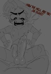 2boys about_to_pound_the_fuck_outta_em angry_sub confusion dandy's_world dandys_world dialogue embarrassed gay goob_(dandy's_world) hyper hyper_penis imminent_penetration imminent_sex knot knotted_penis open_mouth pageeeeeeee roblox roblox_game sharp_teeth shrimpo_(dandy's_world) size_comparison size_difference speech_bubble tagme
